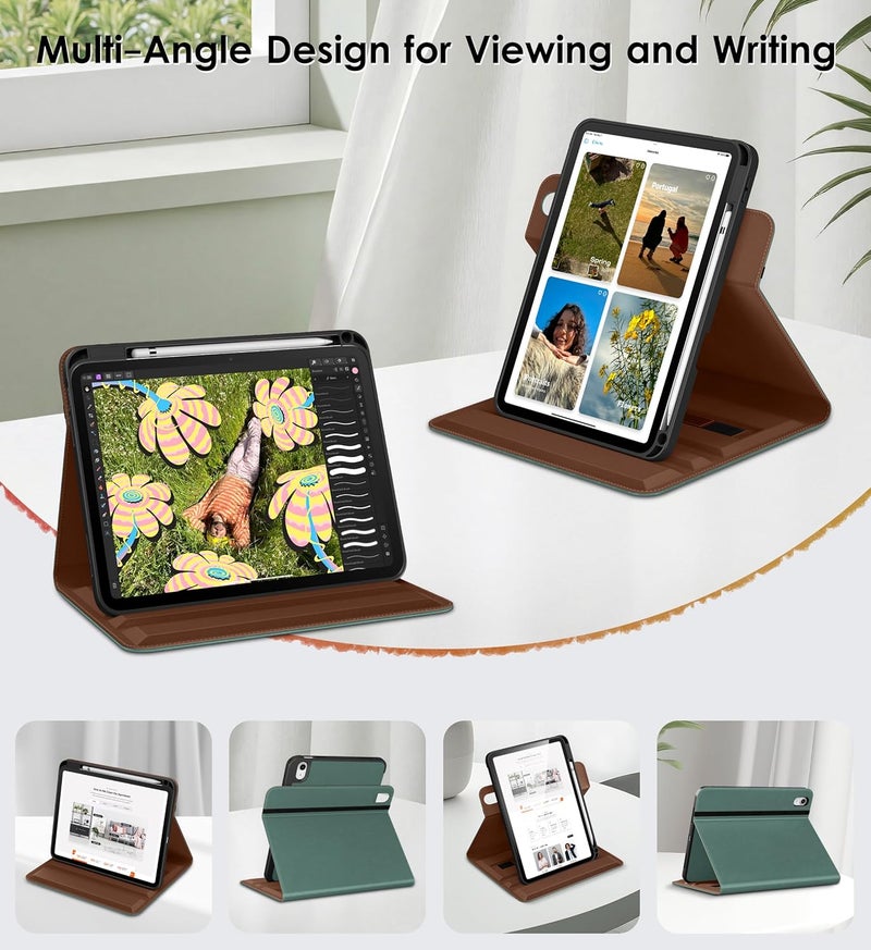 DTTO for iPad A16 Case, iPad 11th / 10th Generation Case (2025/2022), 360 Degree Rotating Premium Leather Folio Stand Cover with Pencil Holder, Midnight Green - Image 2